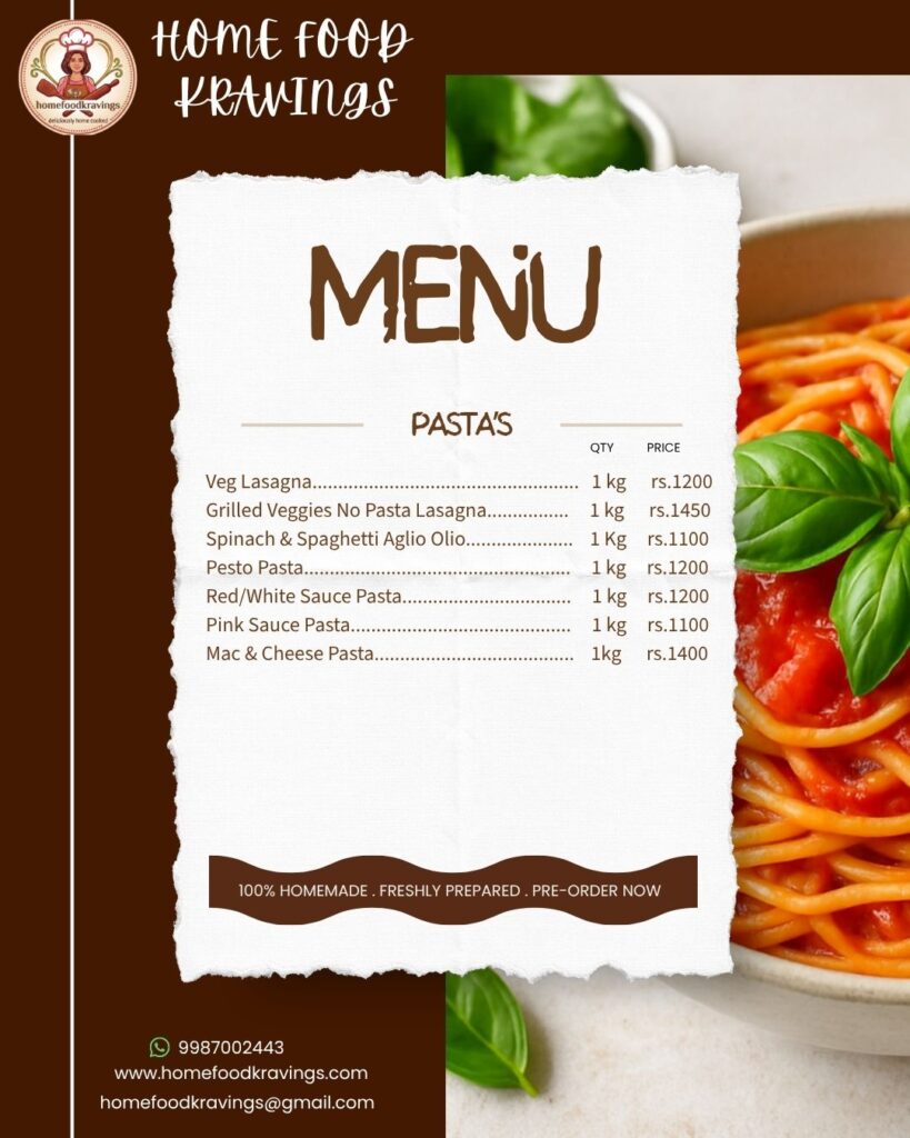 Pasta catering menu in Andheri with homemade Italian dishes