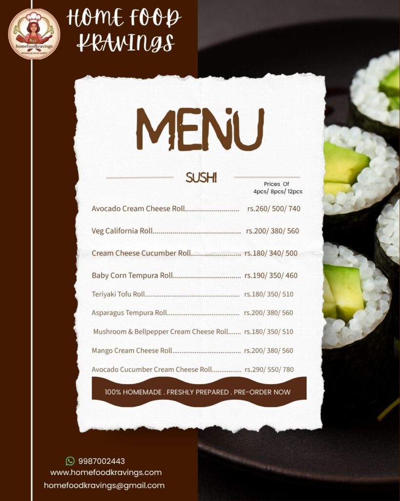 Sushi catering menu in Andheri with fusion vegetarian options
