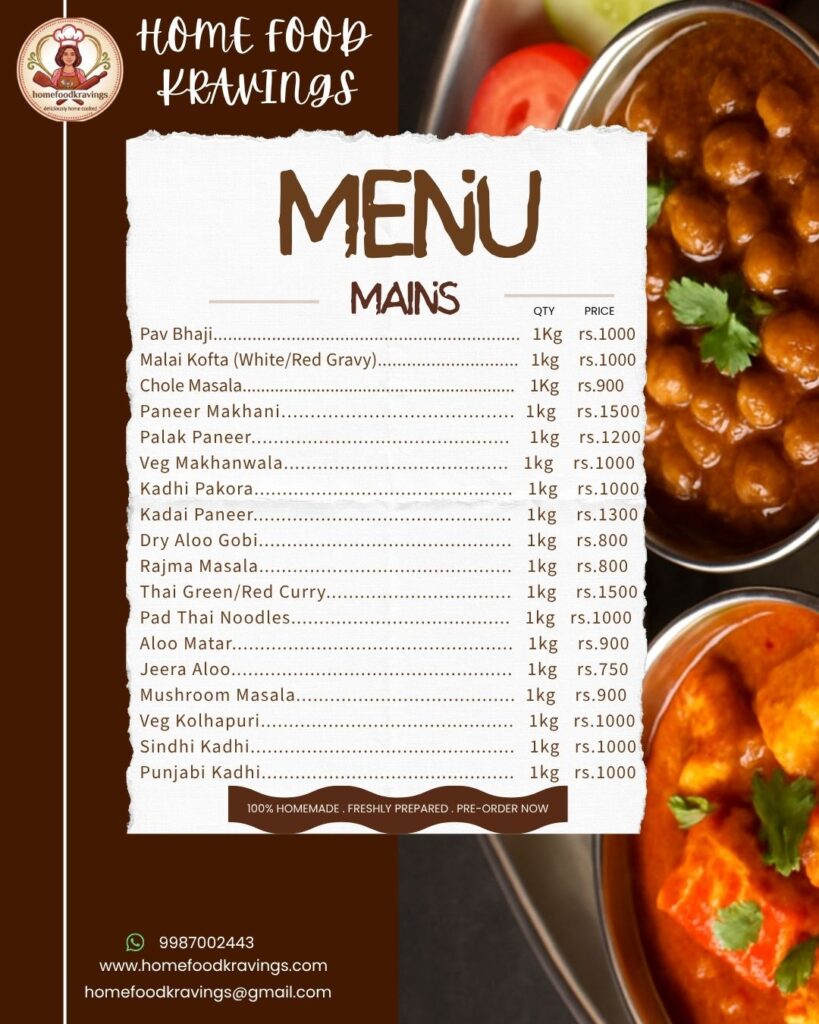 Main course catering menu in Andheri with vegetarian dishes