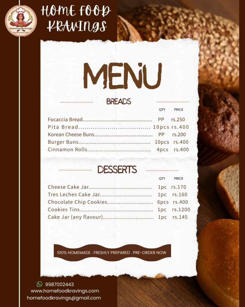 Bread and dessert catering menu in Andheri with bakery items