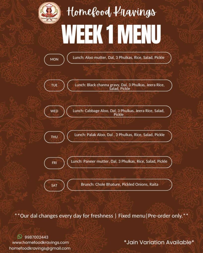 Week 1 tiffin menu plan in Andheri for daily meal service